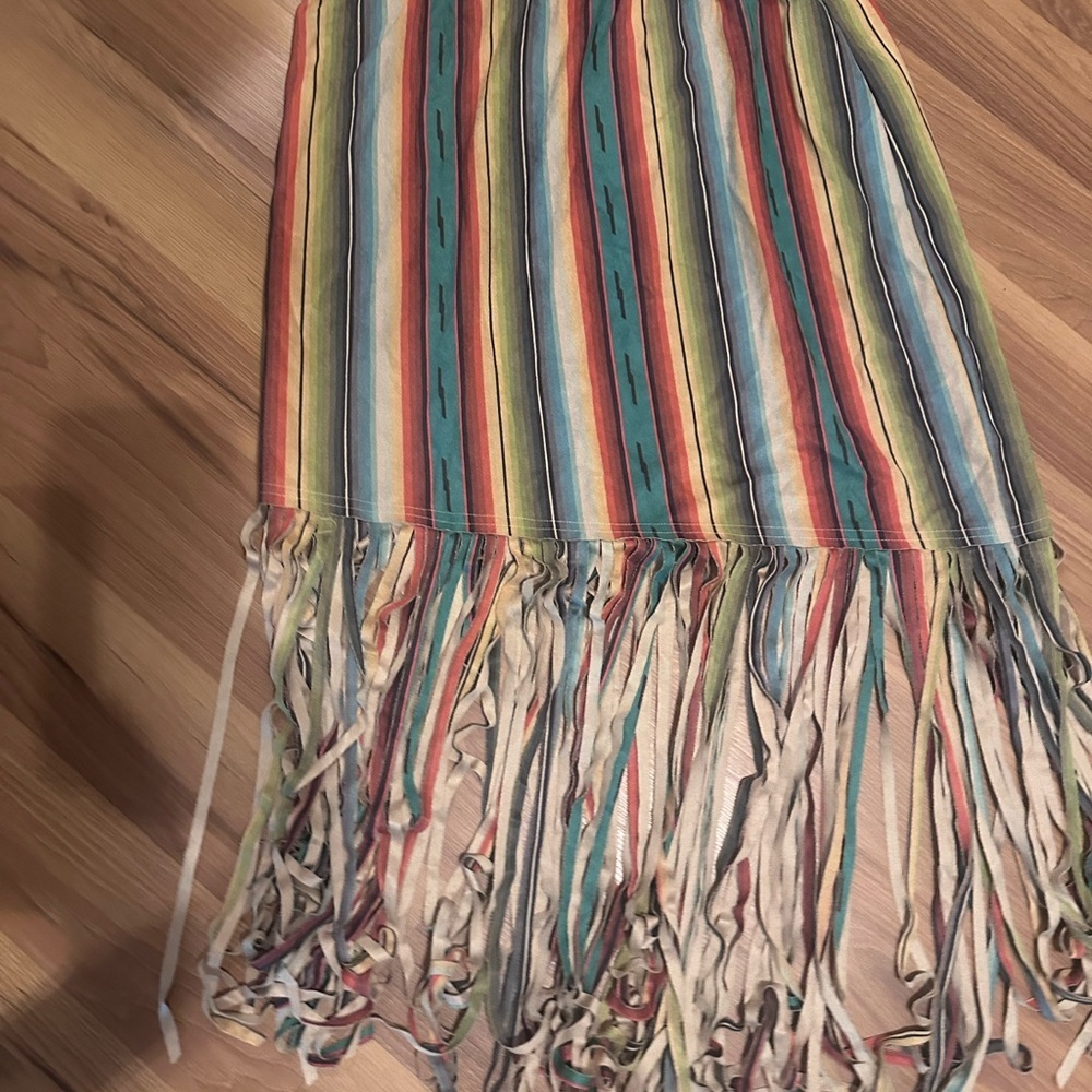 Super Fun & Colorful Striped Midi Fringed Skirt